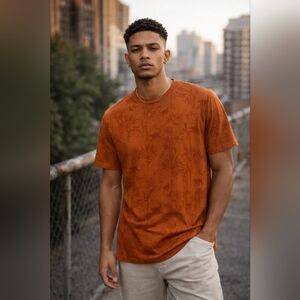 Mango MNG Men’s Jungle Graphic Tee Orange Size L Regular Fit- KJ0716A